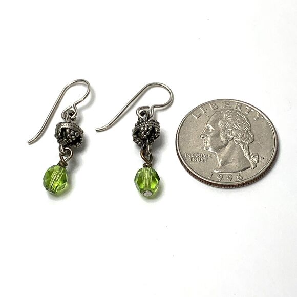 Faux Green Peridot Earrings Sterling Silver Faceted Dangle August Birthstone - Picture 5 of 5